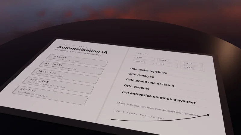 La fiche d'une automatisation : déclencheur, agent, analyse, décision, action.