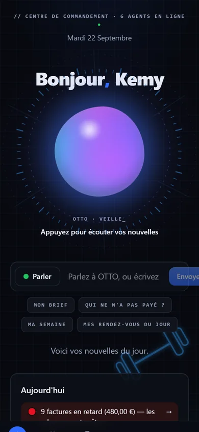 OTTO+ sur téléphone : le tableau de bord.